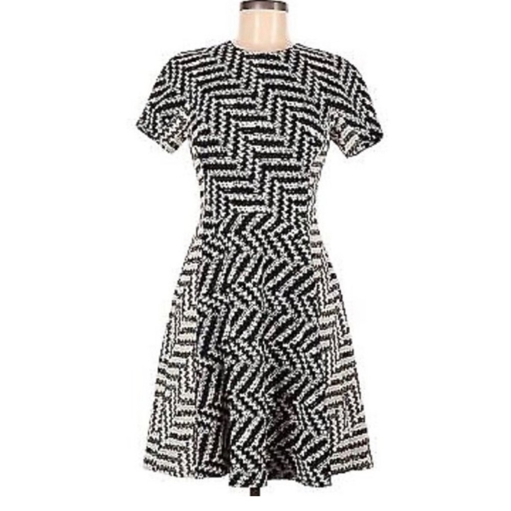 Lela Rose Zig Zag Print Fit and Flare Short Sleeve Dress 14